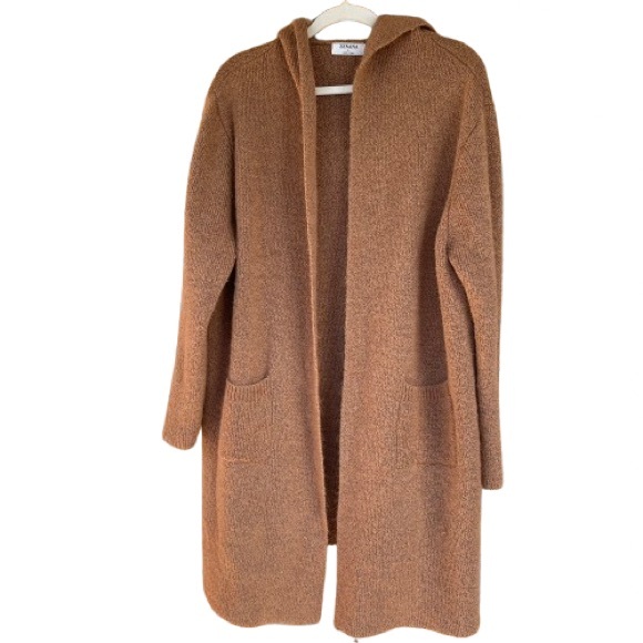 Zenana Open Front Long Hooded Sweater with Pockets Camel Brown Size Large - Picture 3 of 5
